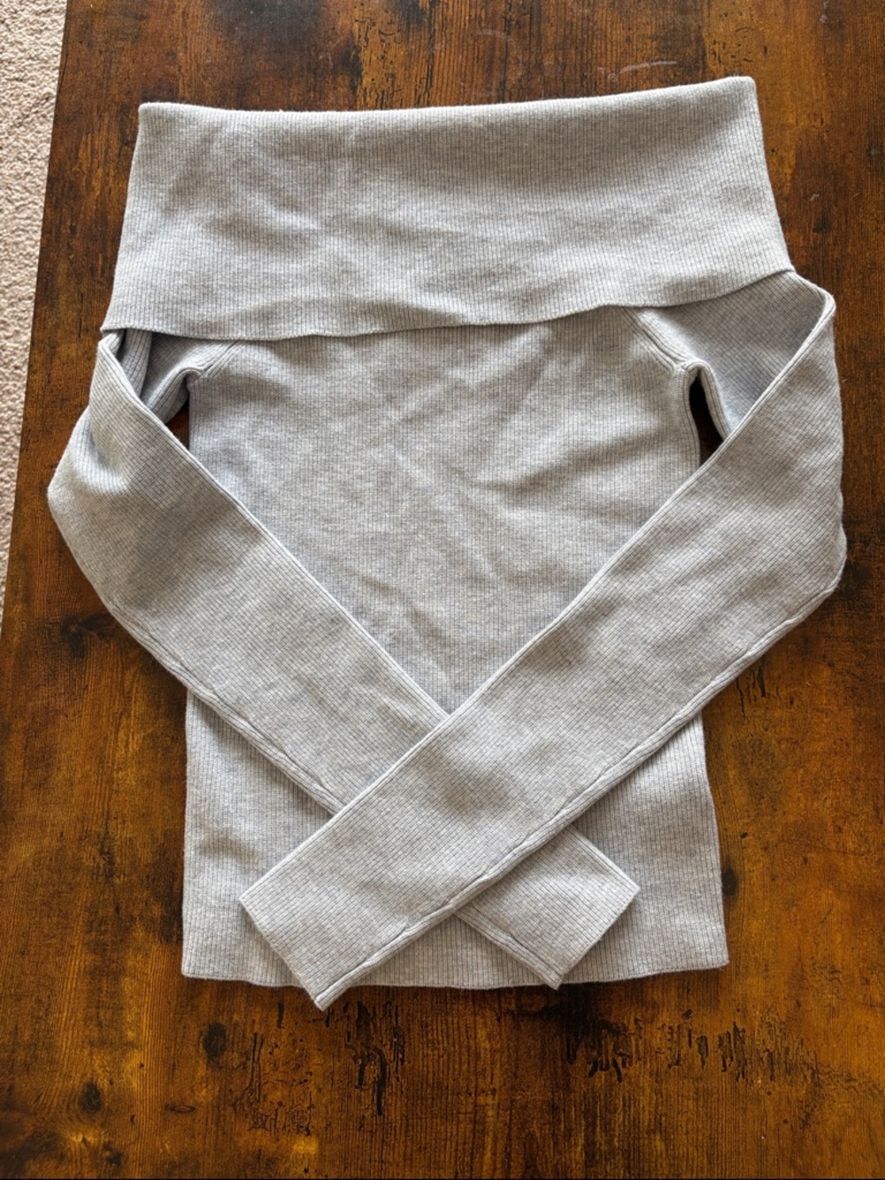 Aritzia Off-Shoulder Ribbed Knit Sweater - Light Gray